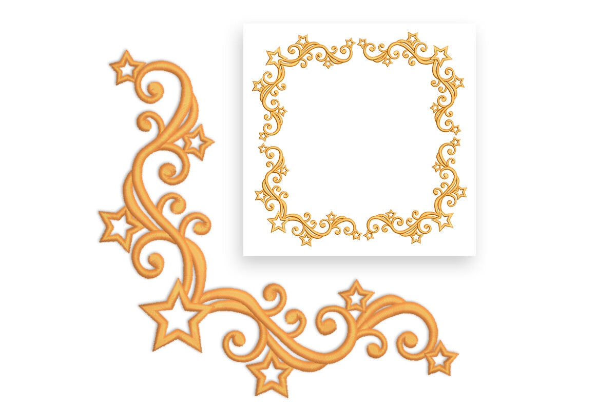 Star Border & Corner Frame – Machine Embroidery Design