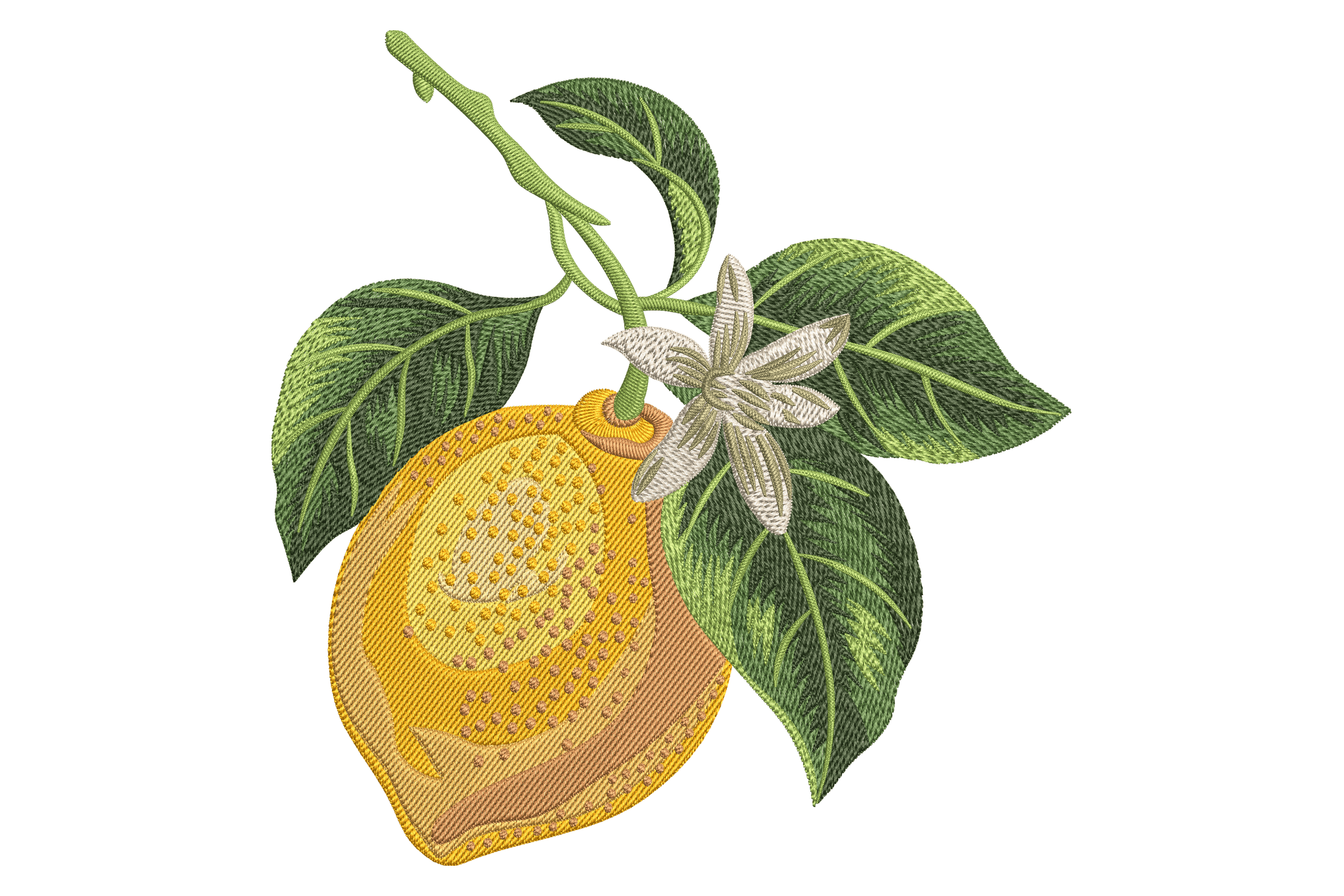 Lemon Branch & Blossom – Botanical Machine Embroidery