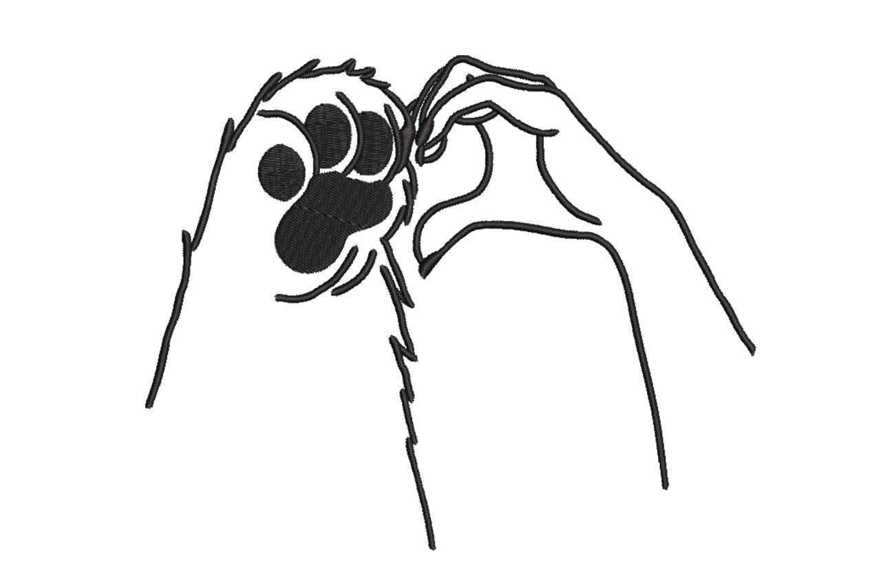 Dog Paw & Human Touch – Line Art Embroidery Design