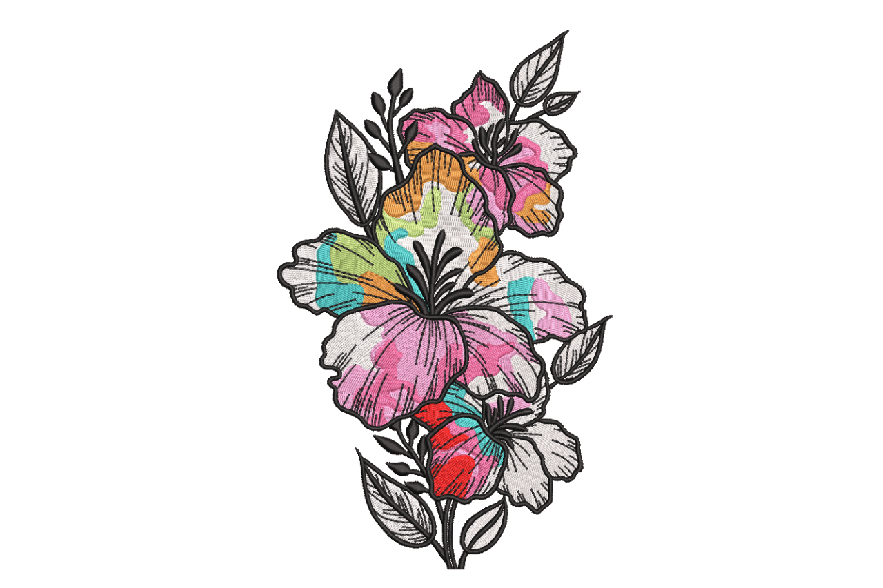 Abstract Watercolor Floral Bouquet Machine Embroidery Design