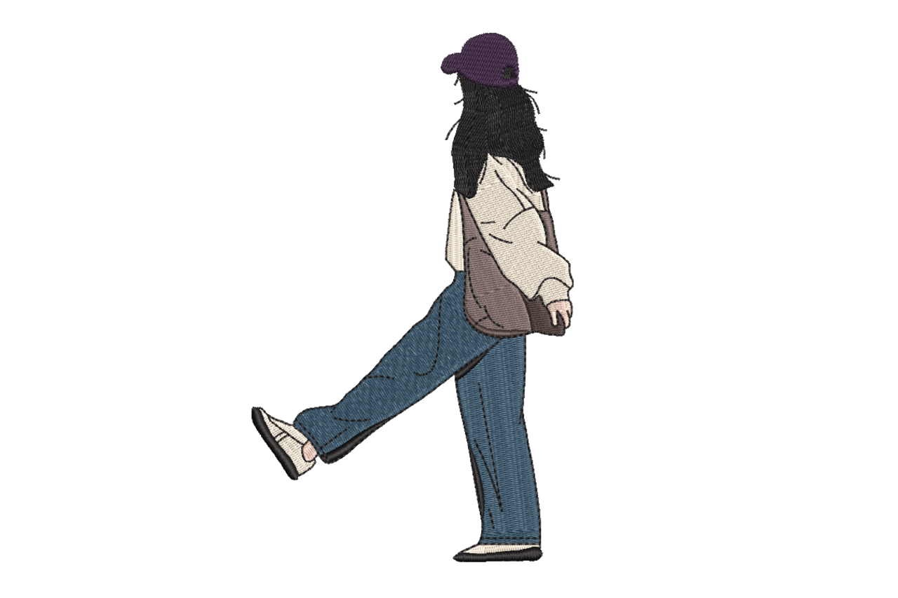 Fashion Girl Walking Machine Embroidery Design
