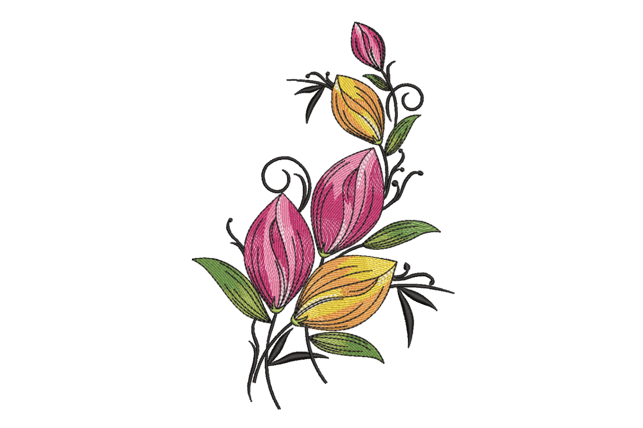 Abstract Floral Sketch Bouquet Machine Embroidery Design