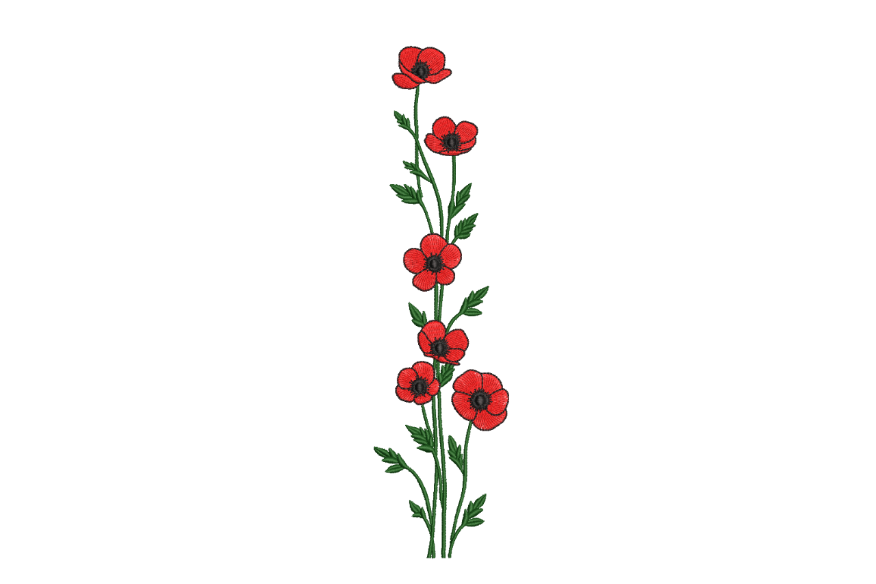 Red Wildflower Bloom Stem Machine Embroidery Design