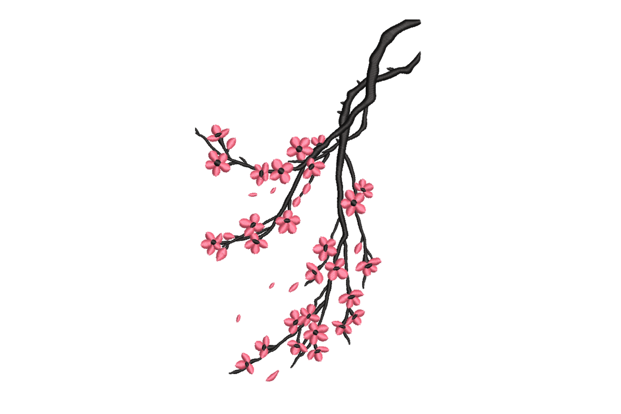 Cherry Blossom Branch Floral Machine Embroidery Design