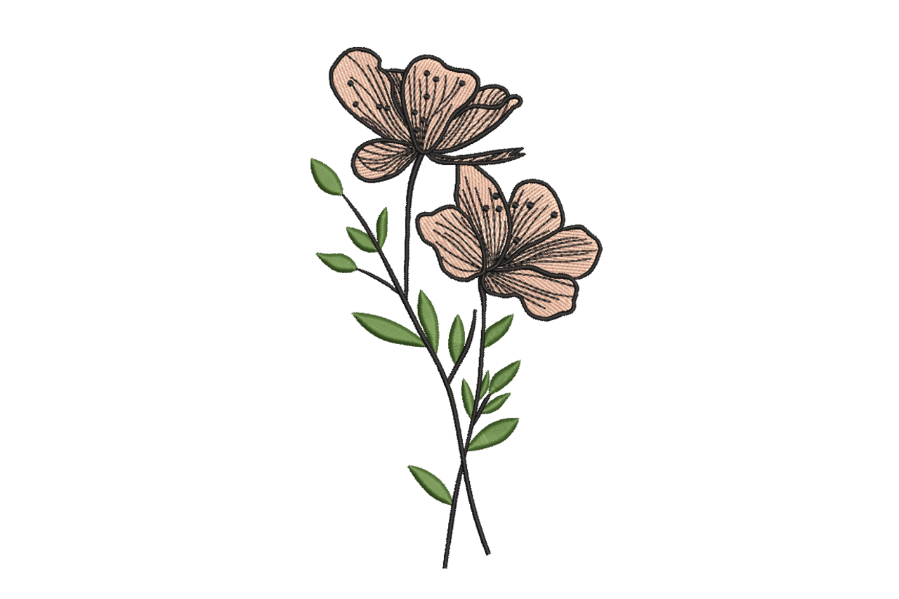 Minimalist Wildflower Botanical Machine Embroidery Design
