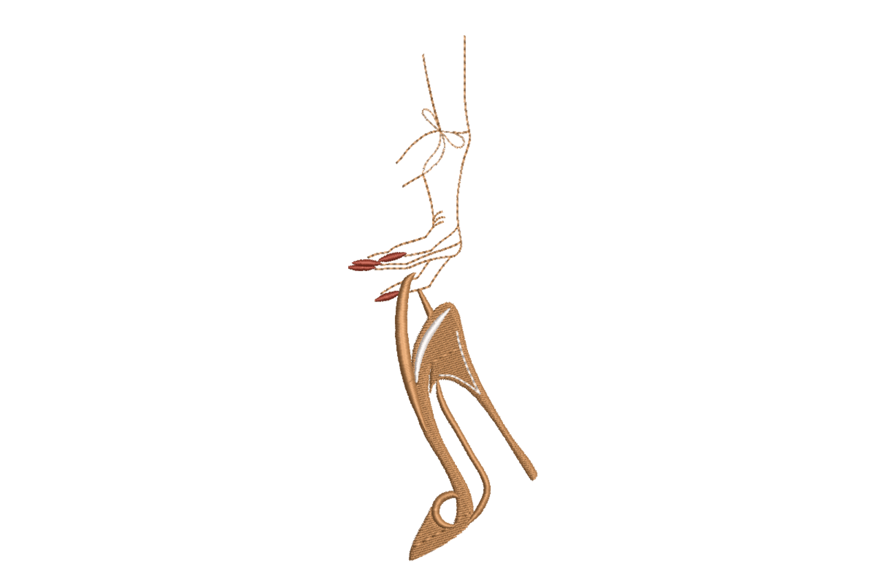 Elegant High Heel Fashion Sketch Machine Embroidery Design