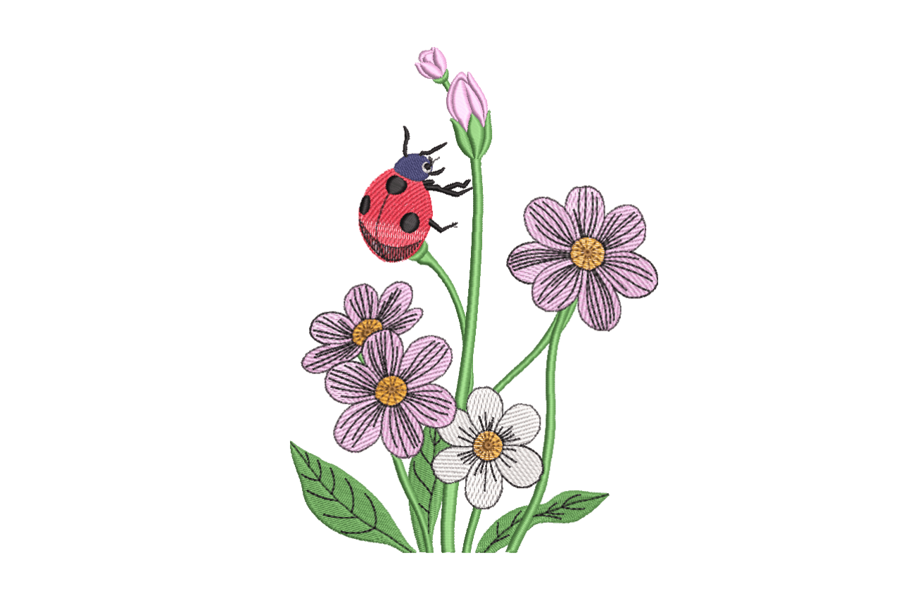 Ladybug Flower Garden Machine Embroidery Design