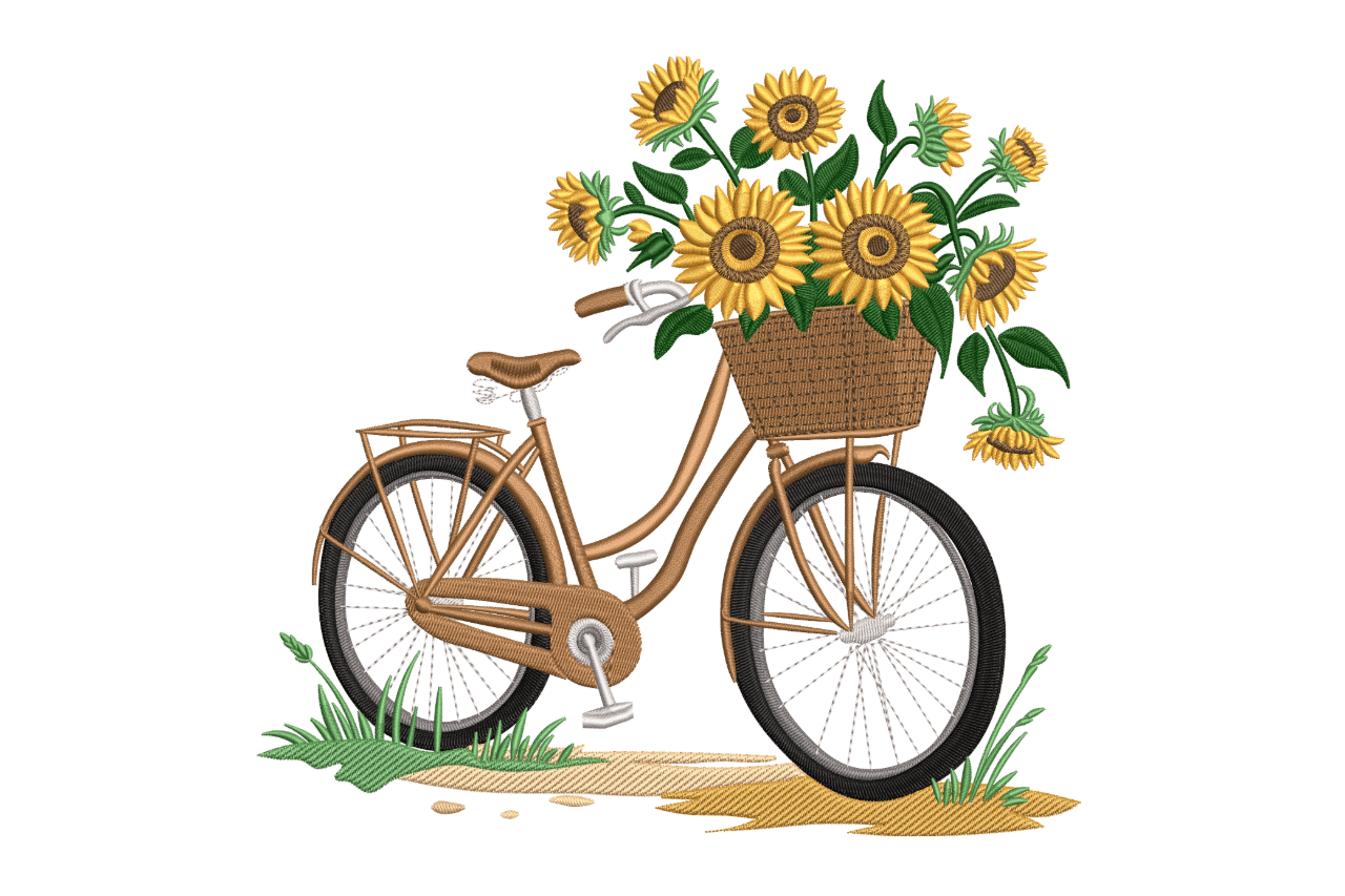 Sunflower Bicycle Basket Garden Machine Embroidery Design