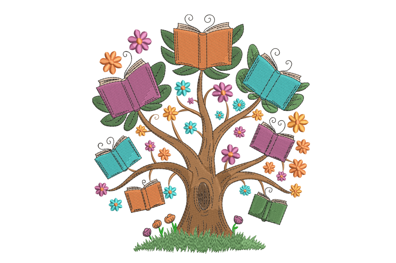 Book Tree Reading Machine Embroidery Design