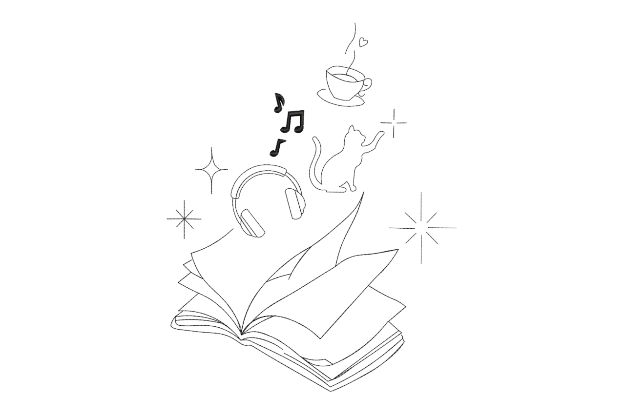Book Lover Lifestyle Line Art Machine Embroidery Design