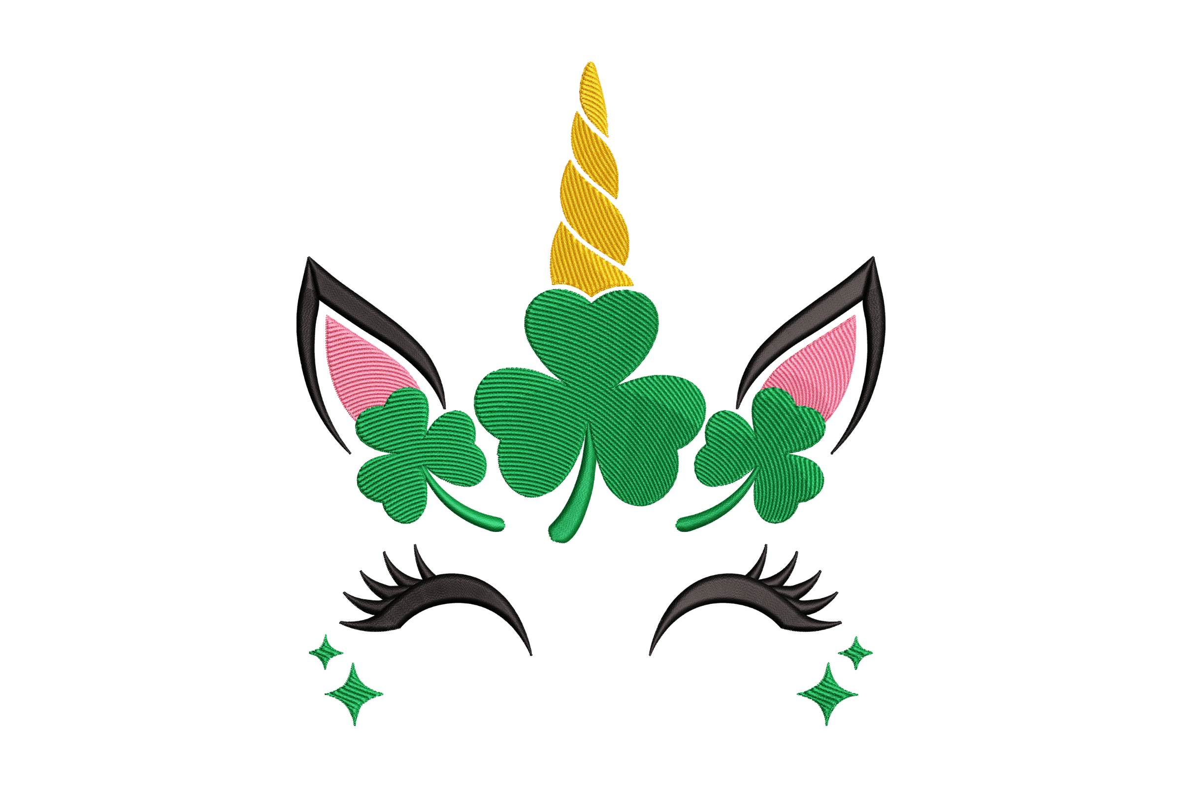 Shamrock Magic Unicorn Face Machine Embroidery Design
