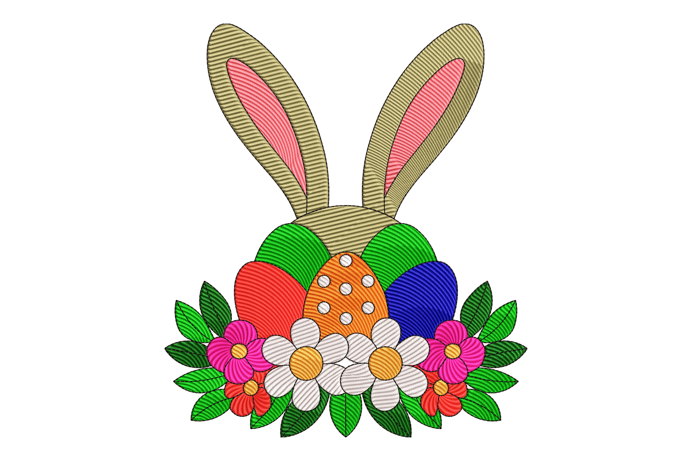 Bunny Ears Easter Eggs Machine Embroidery Design