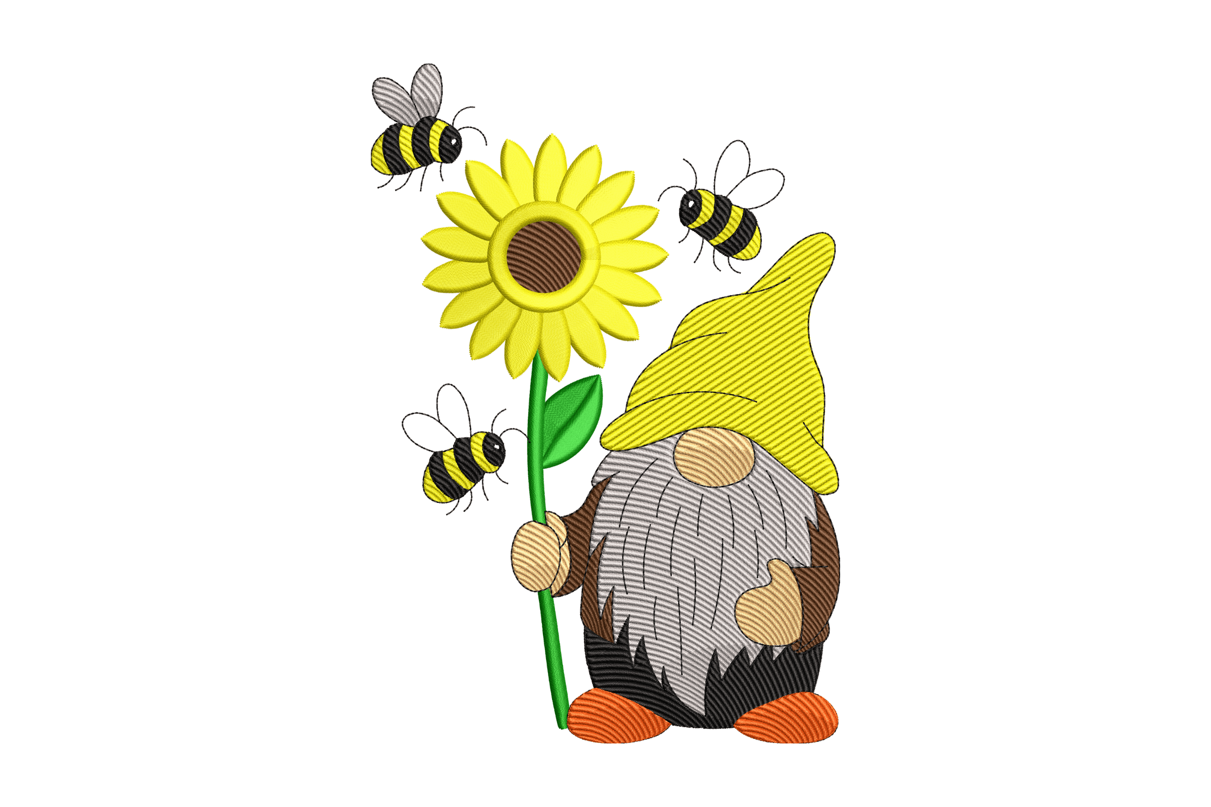 Gnome Sunflower Bee Machine Embroidery Design