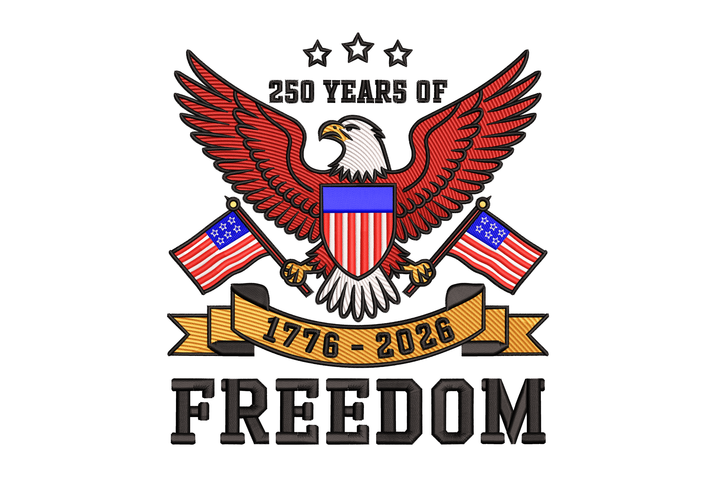 Freedom 250 Years Eagle Machine Embroidery Design