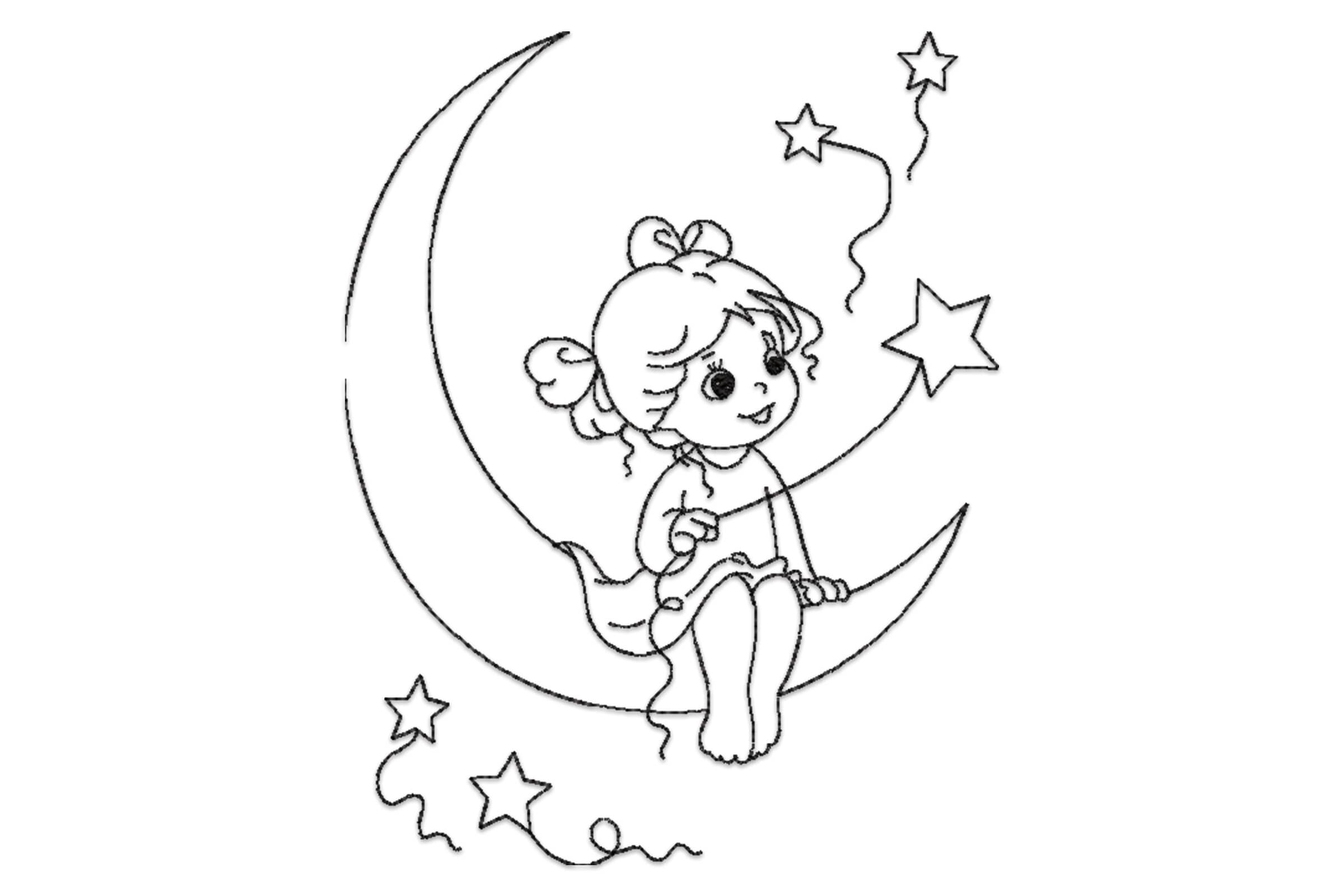 Free Angel on Moon Embroidery Design