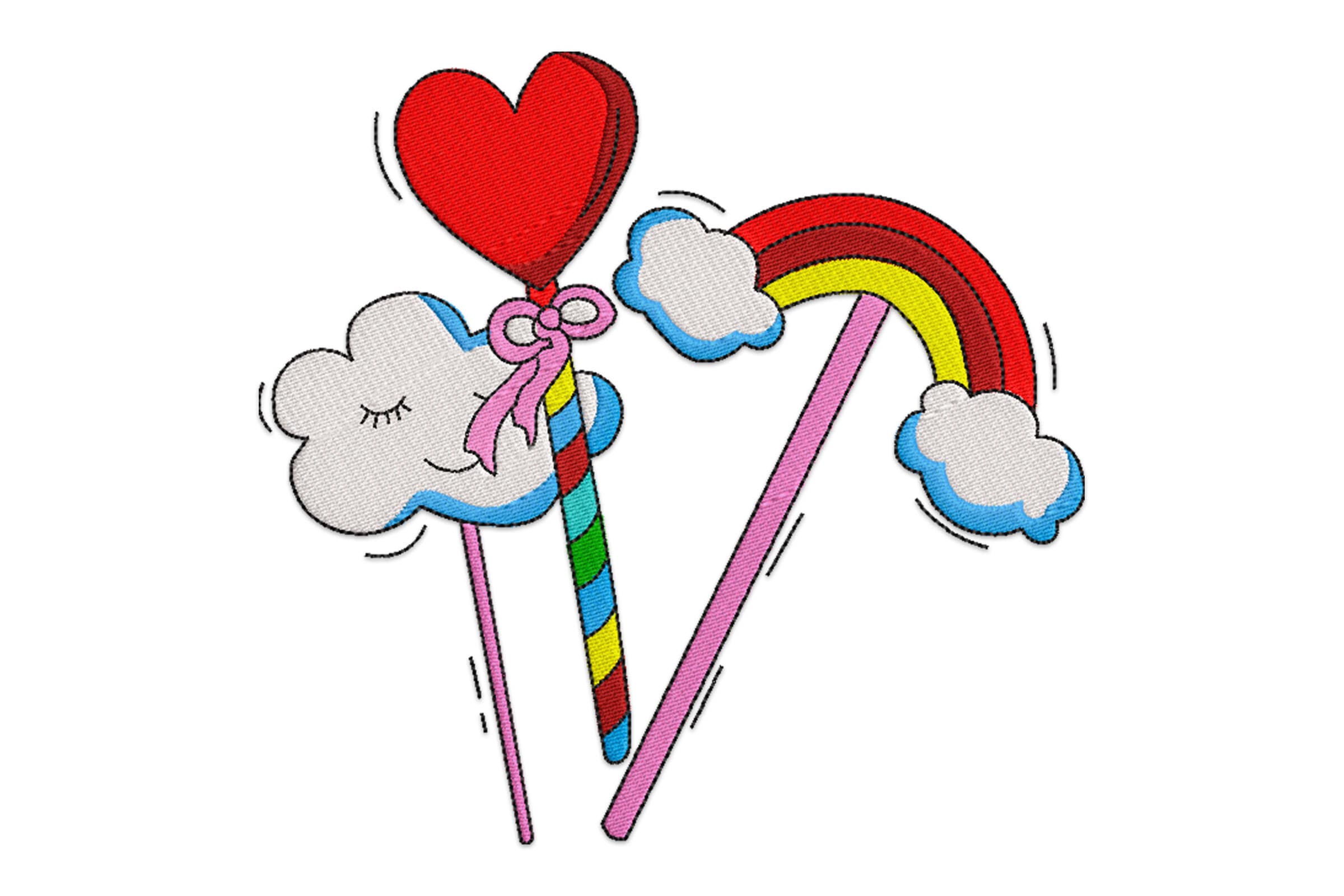 Free Lollipop Rainbow and Cloud Embroidery Design, Cute Candy Stick