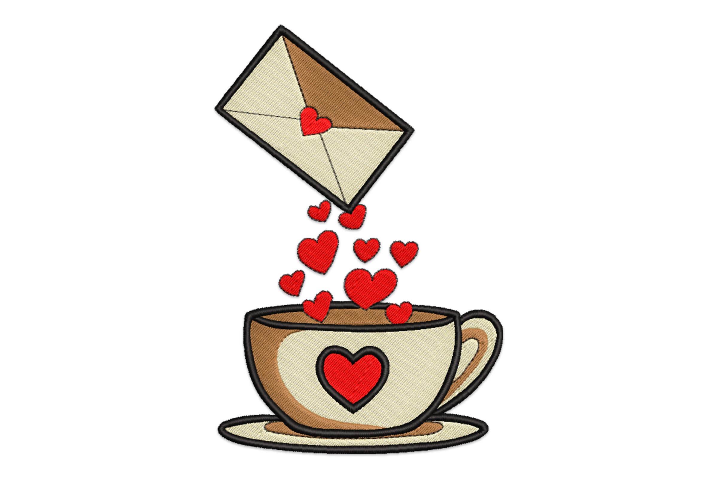 Free Coffee Cup with Hearts Embroidery Design