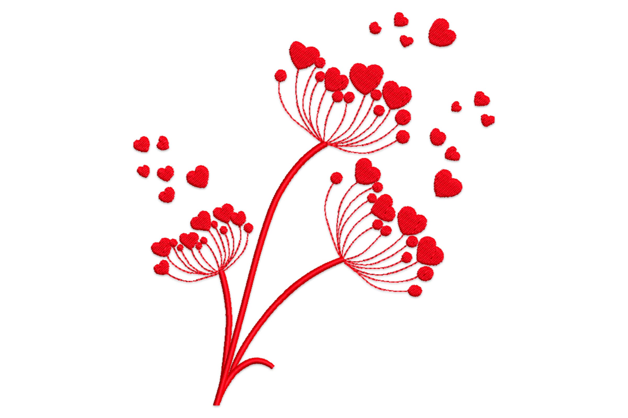 Free Dandelion with Hearts Machine Embroidery Design