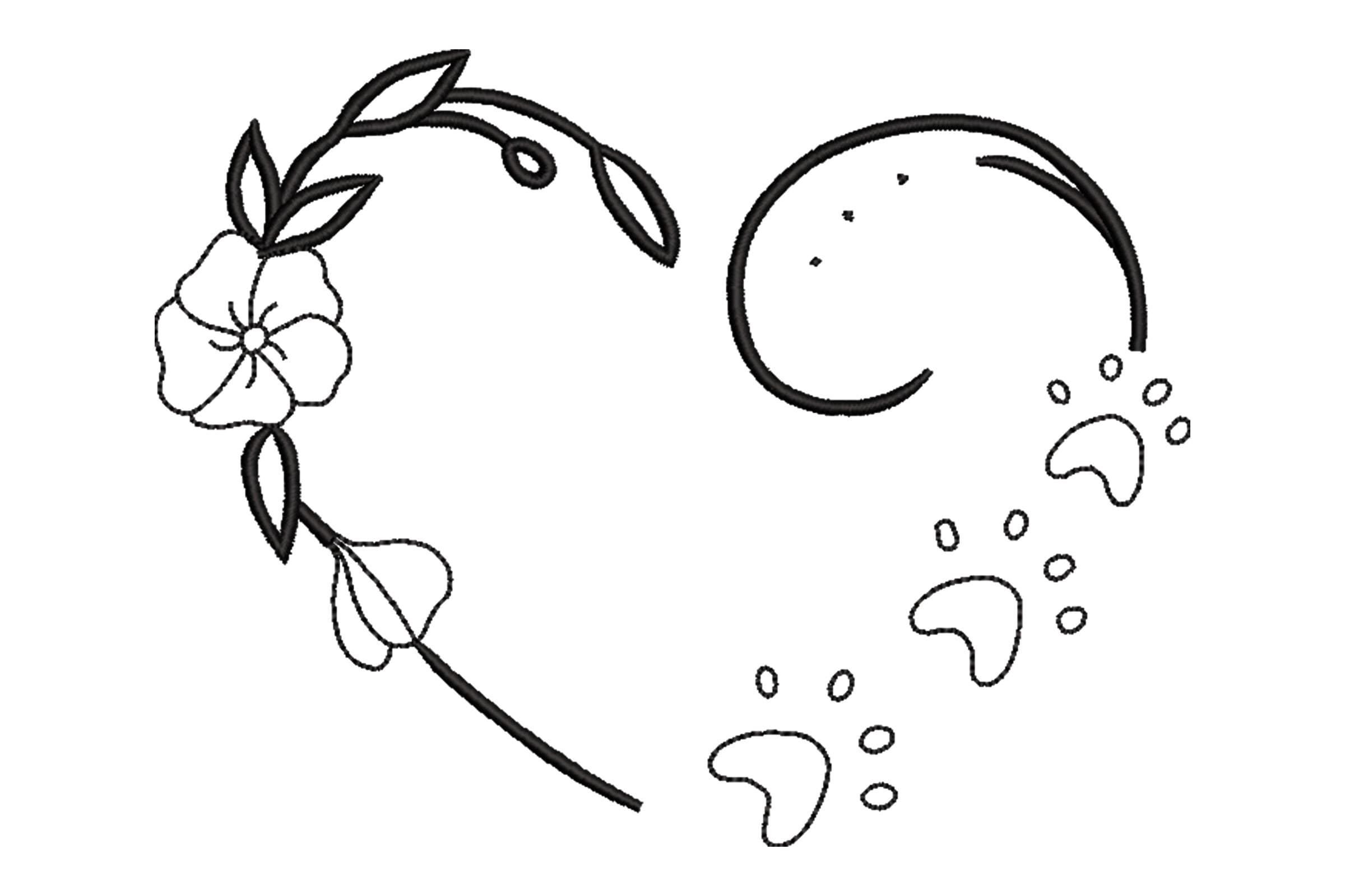 Free Floral Heart with Paw Print Machine Embroidery Design