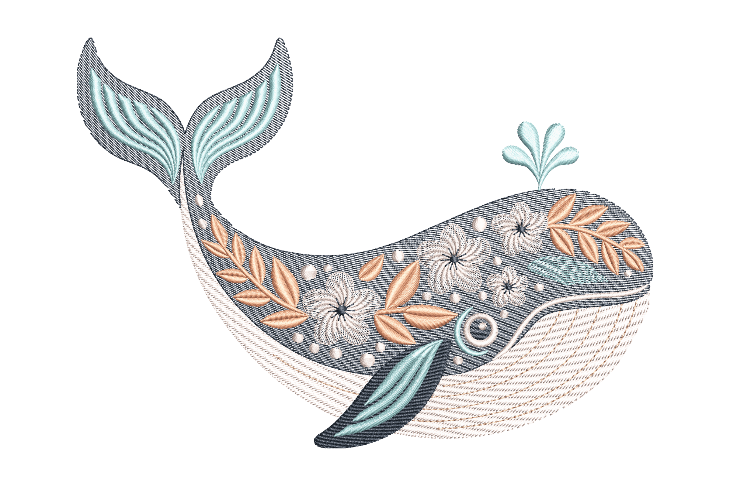Floral Whale Sea Creature Machine Embroidery Design