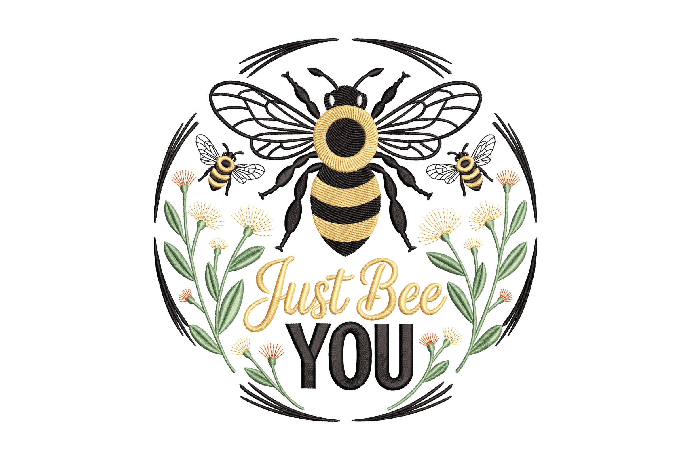 Just Bee You Floral Bee Machine Embroidery Design