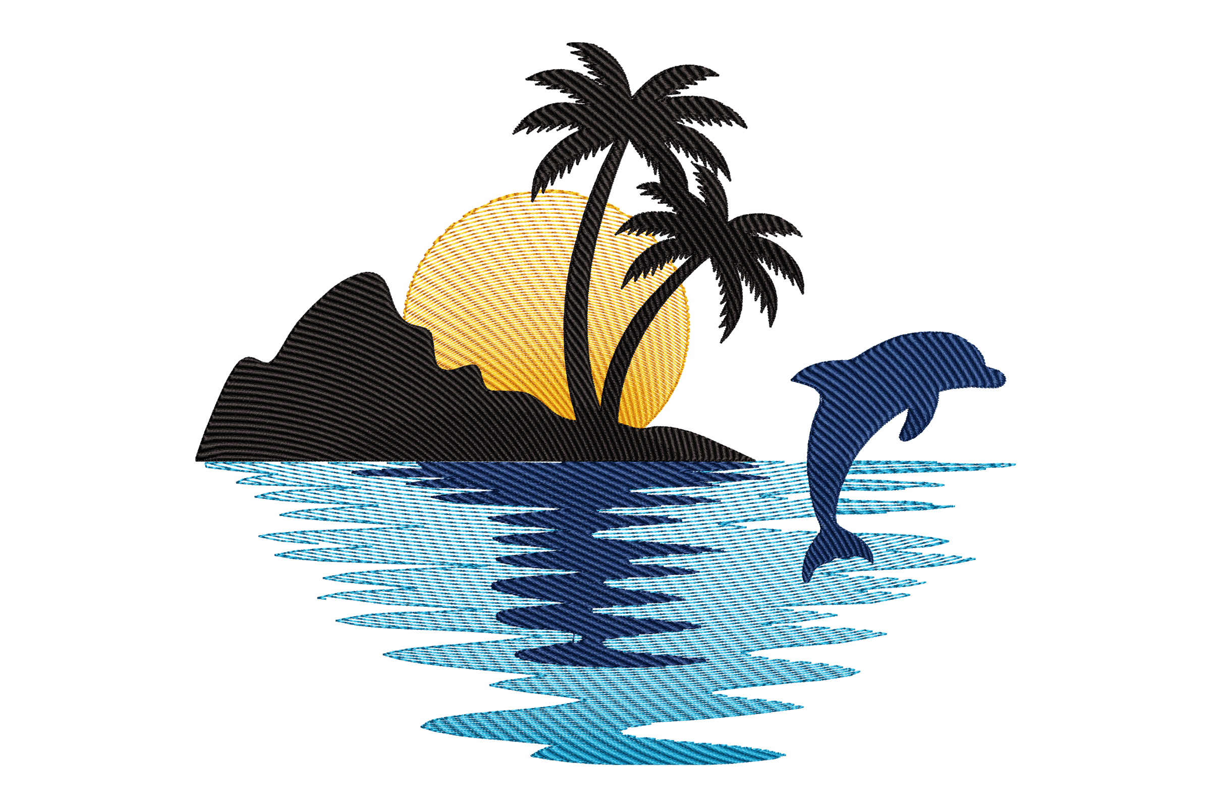 Tropical Island Sunset Machine Embroidery Design