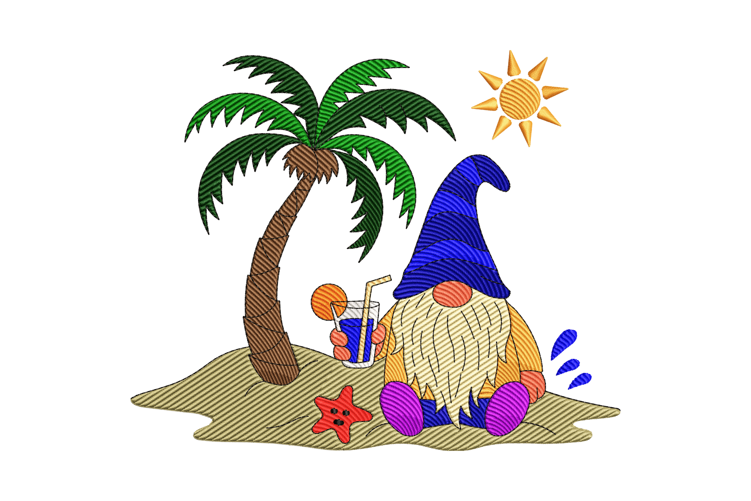 Tropical Beach Gnome Machine Embroidery Design