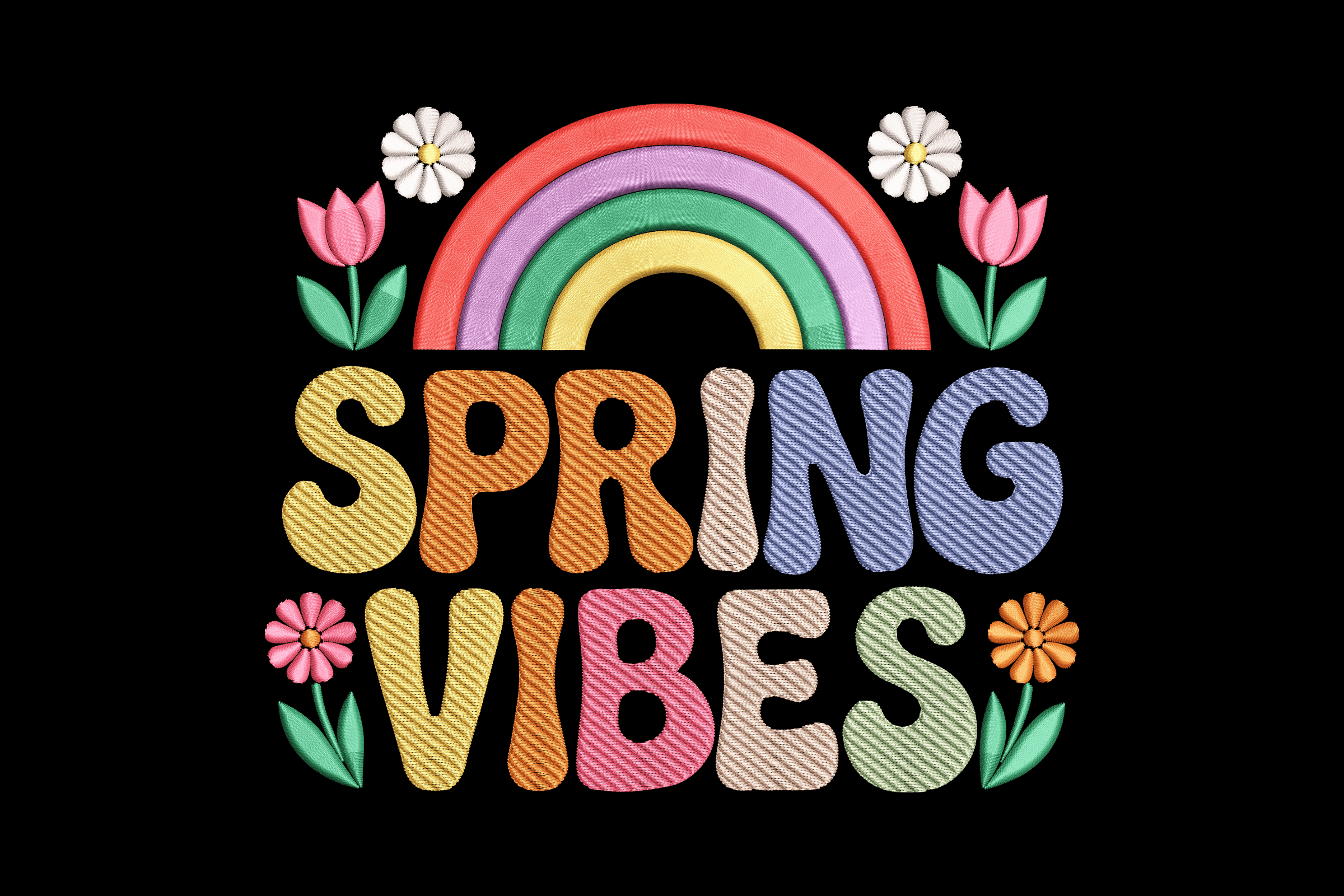 Spring Vibes Rainbow Floral Machine Embroidery Design