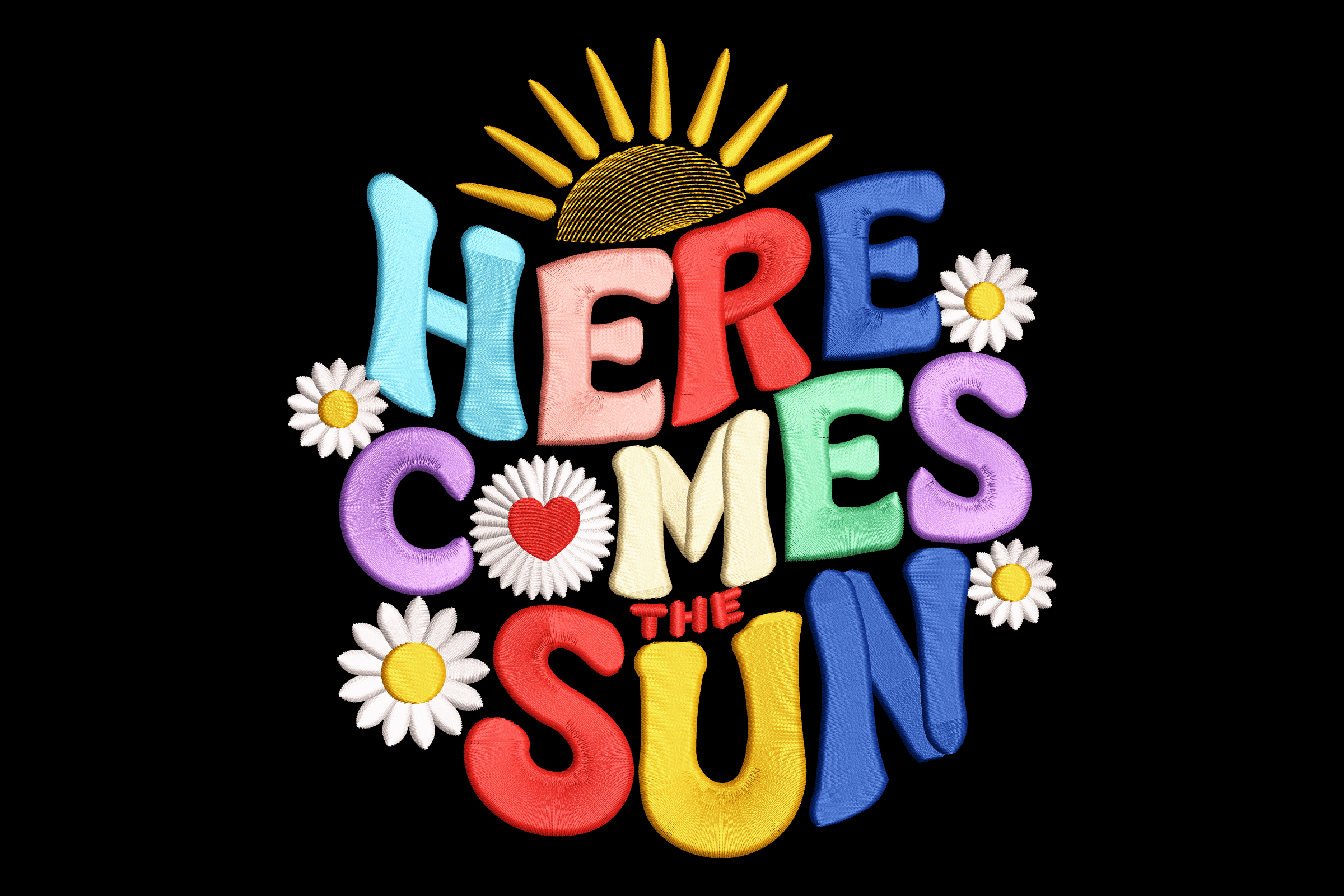 Here Comes Sun Retro Daisy Machine Embroidery Design