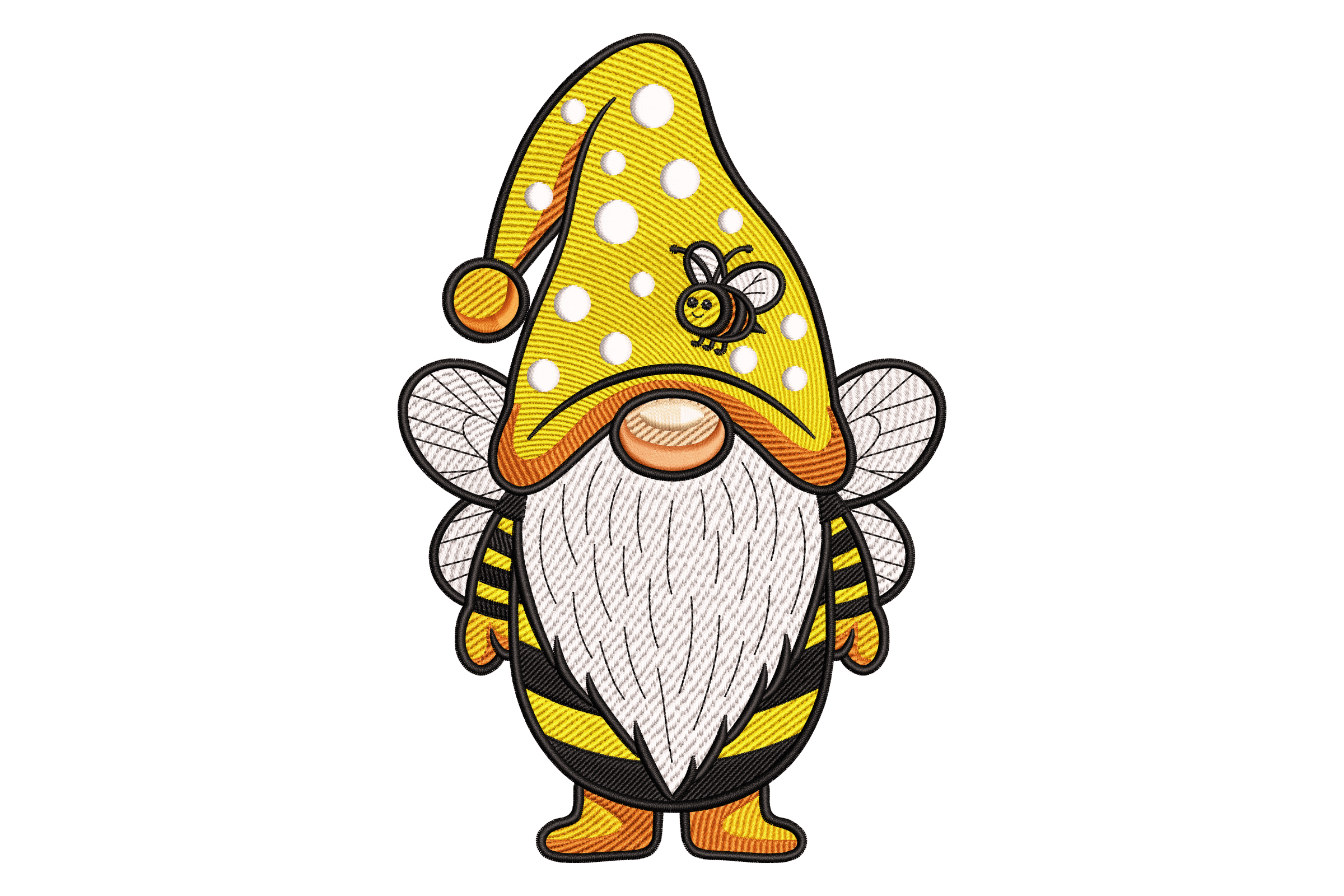 Bee Gnome Yellow Polka Dot Hat Machine Embroidery Design