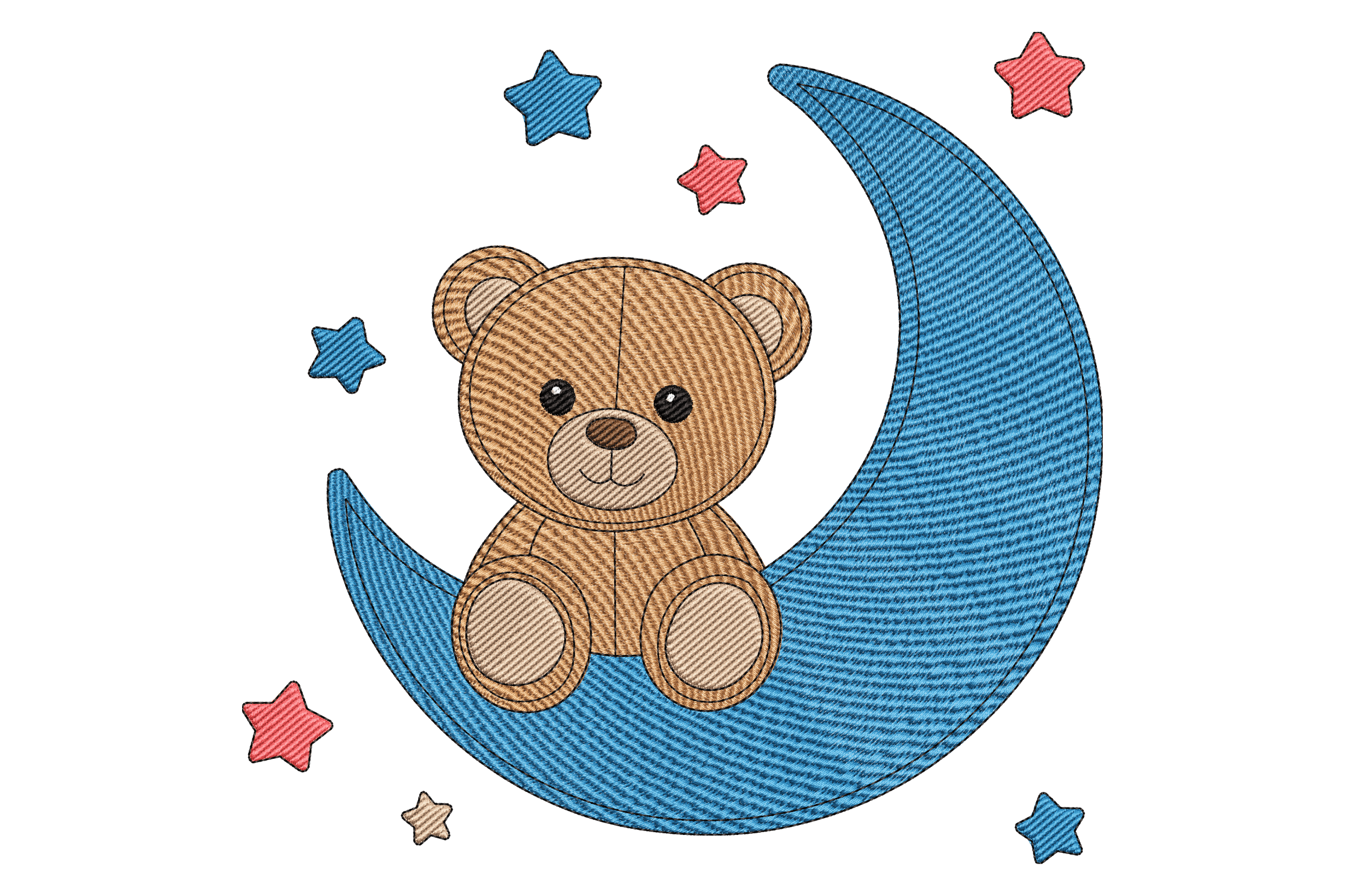 Teddy Bear Sitting Blue Moon Machine Embroidery Design