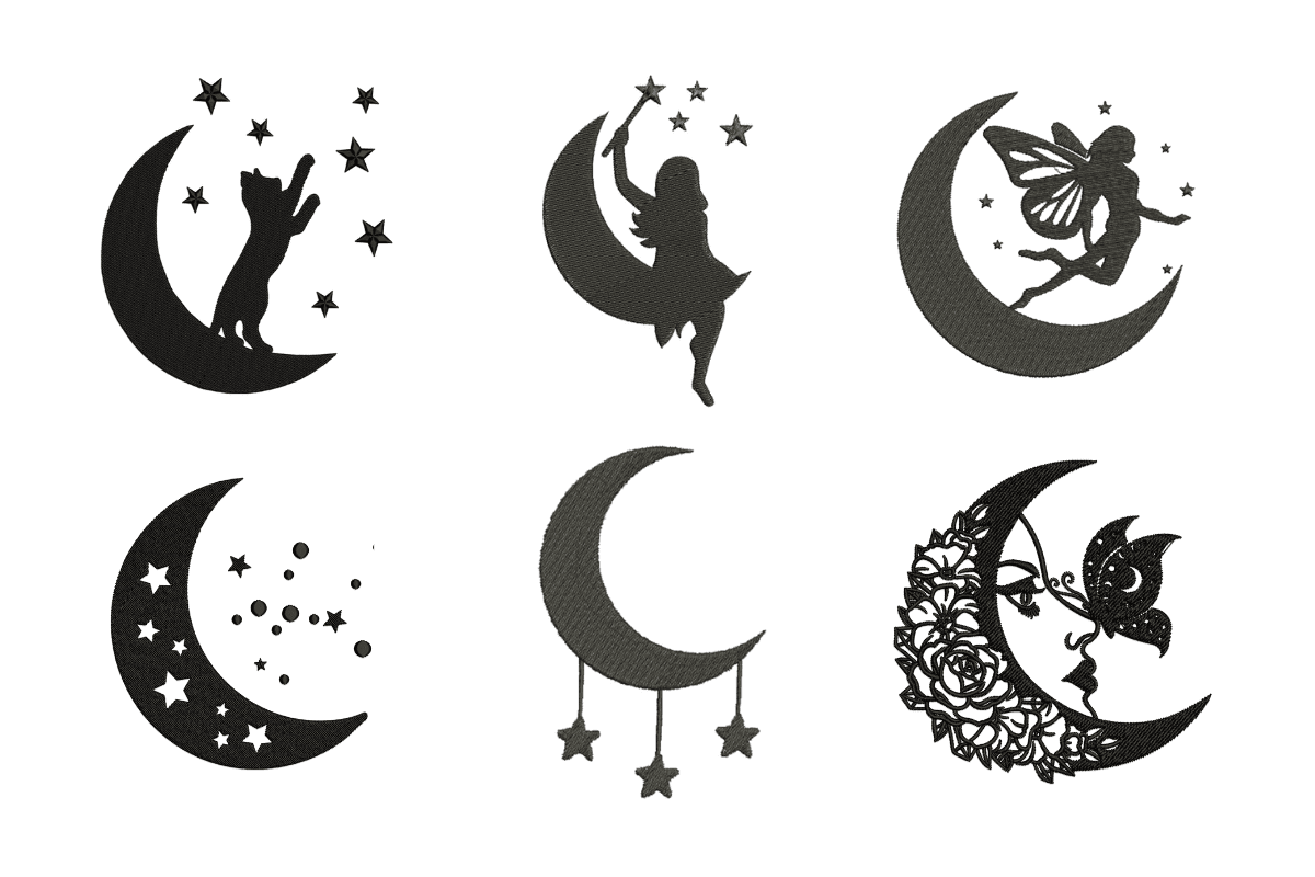 Moon Silhouette Machine Embroidery Design Bundle