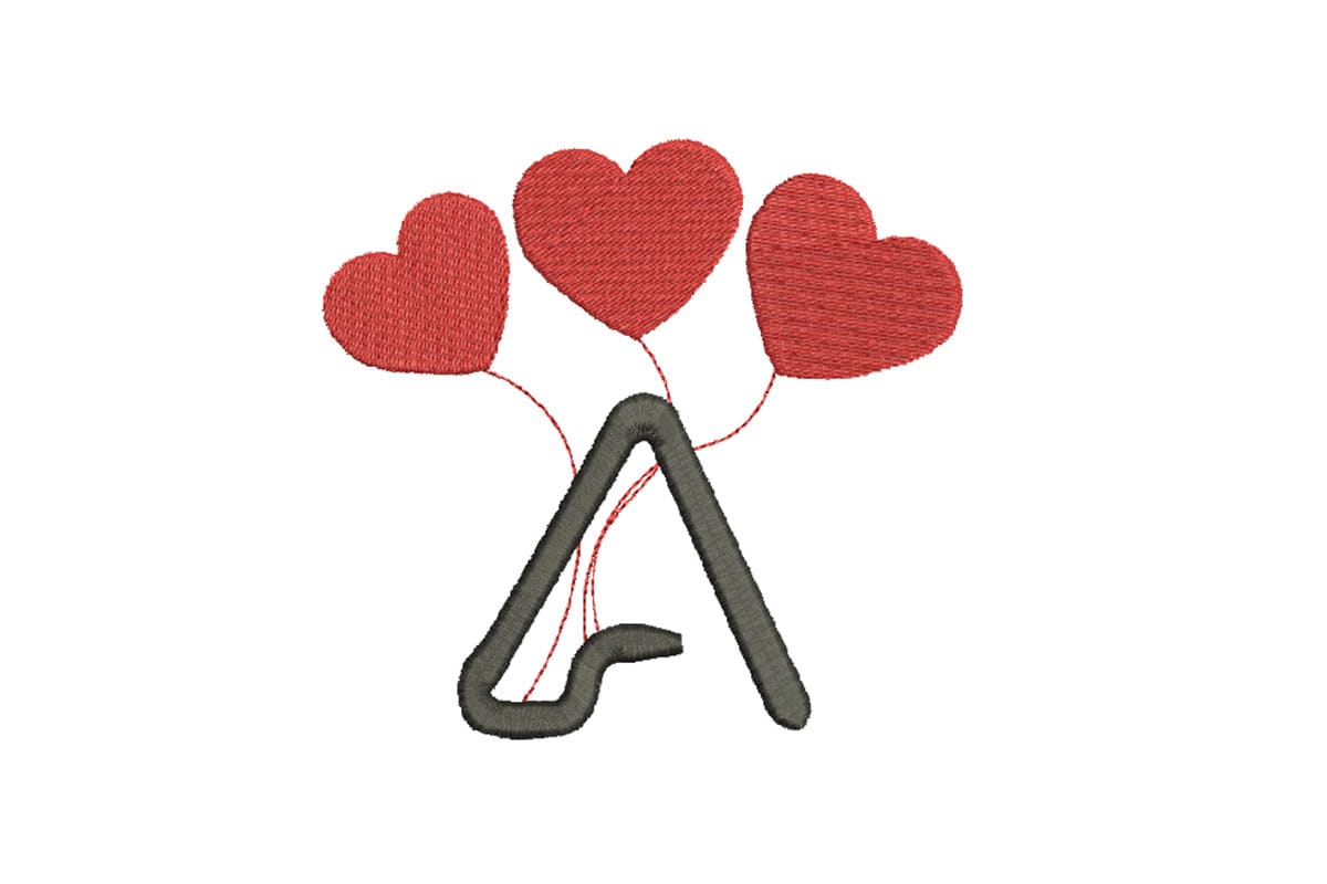 Letter A with Heart Balloons – Machine Embroidery Design