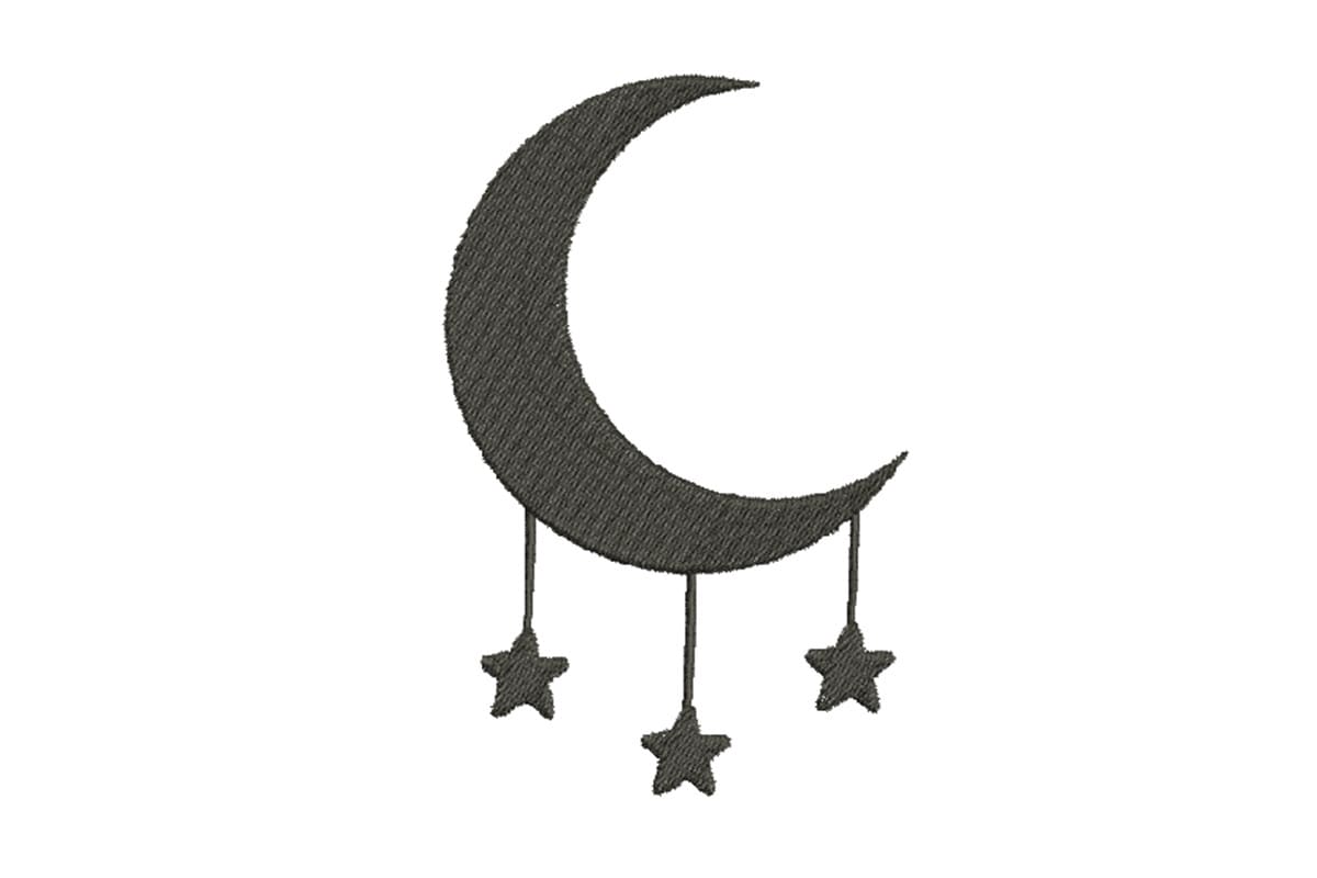 Crescent Moon & Stars – Machine Embroidery Design