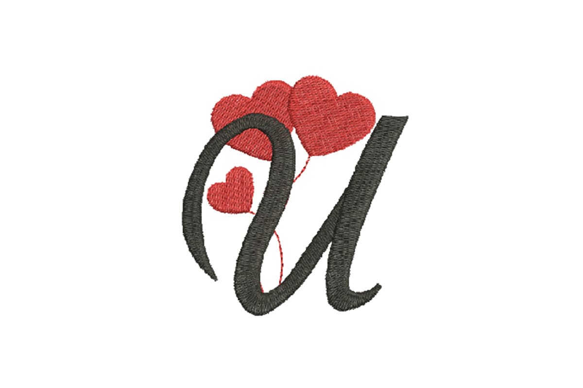 Heart Alphabet Letter U – Machine Embroidery Design