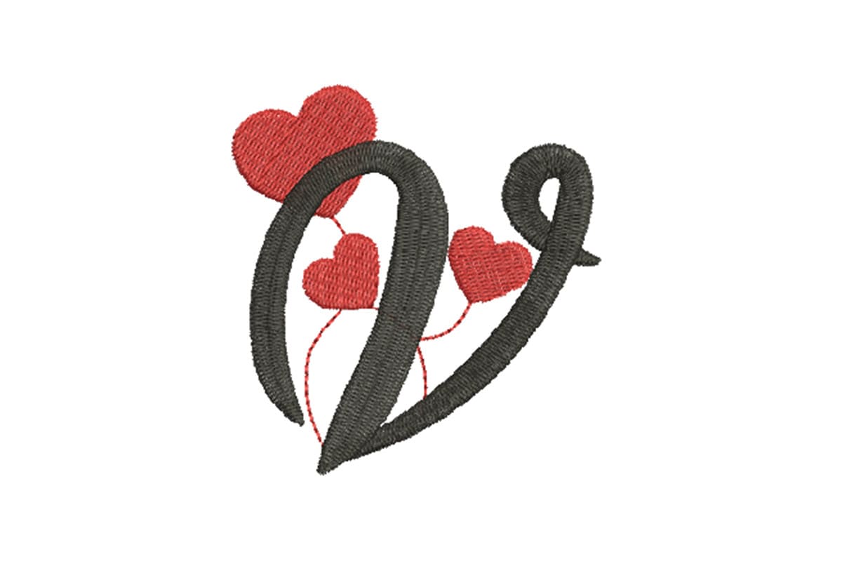 Heart Alphabet Letter V – Machine Embroidery Design