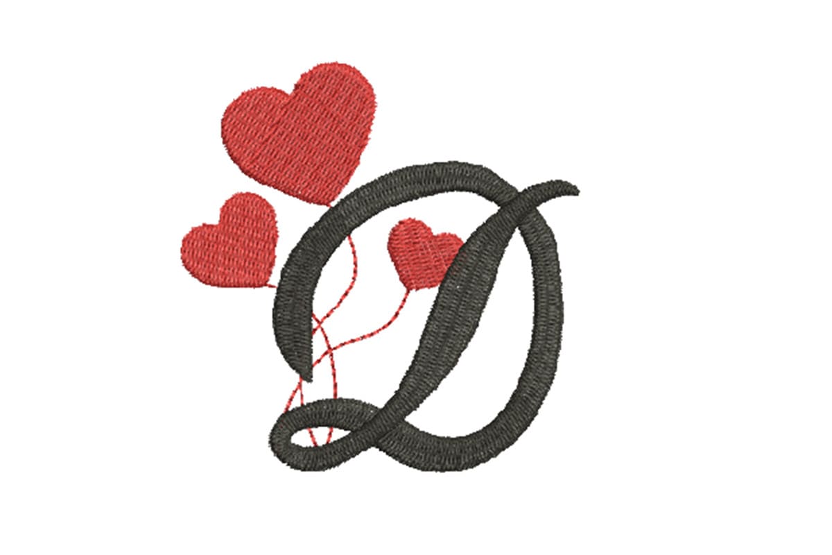 Heart Alphabet Letter D – Machine Embroidery Design