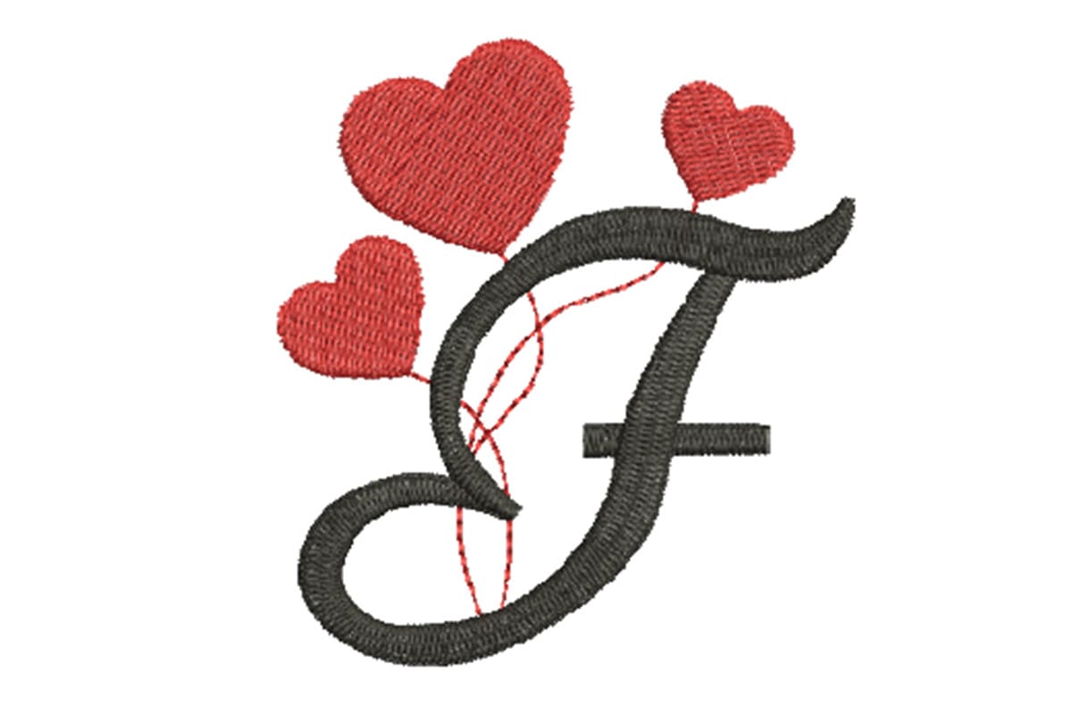 Heart Alphabet Letter F – Machine Embroidery Design