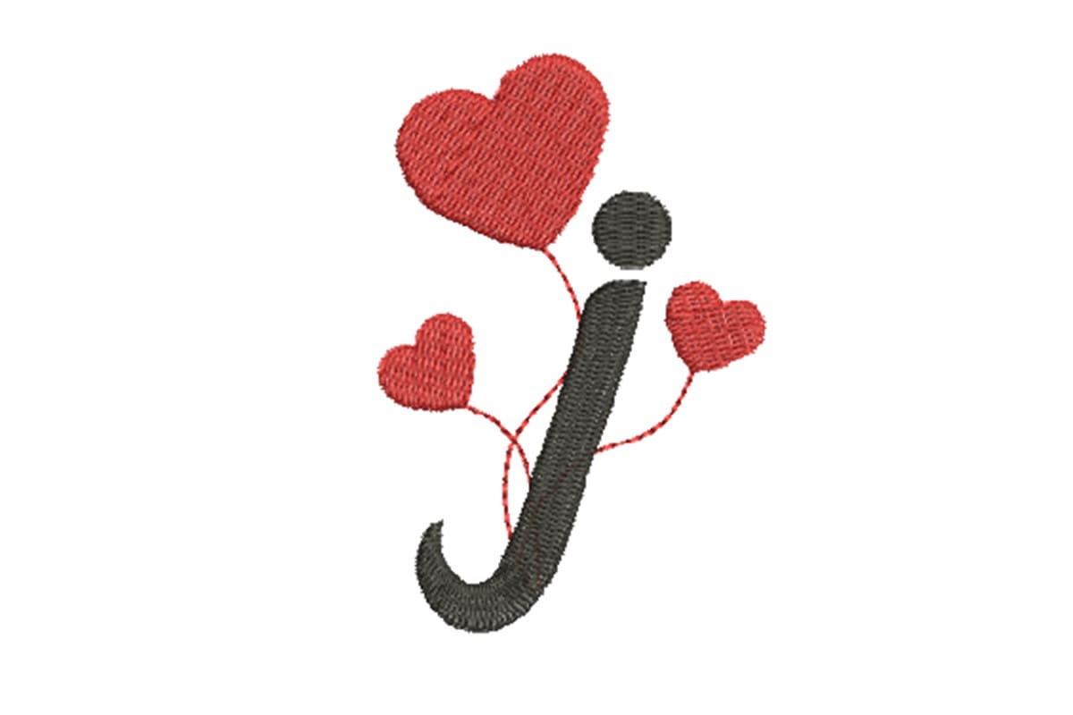 Heart Alphabet Letter J – Machine Embroidery Design