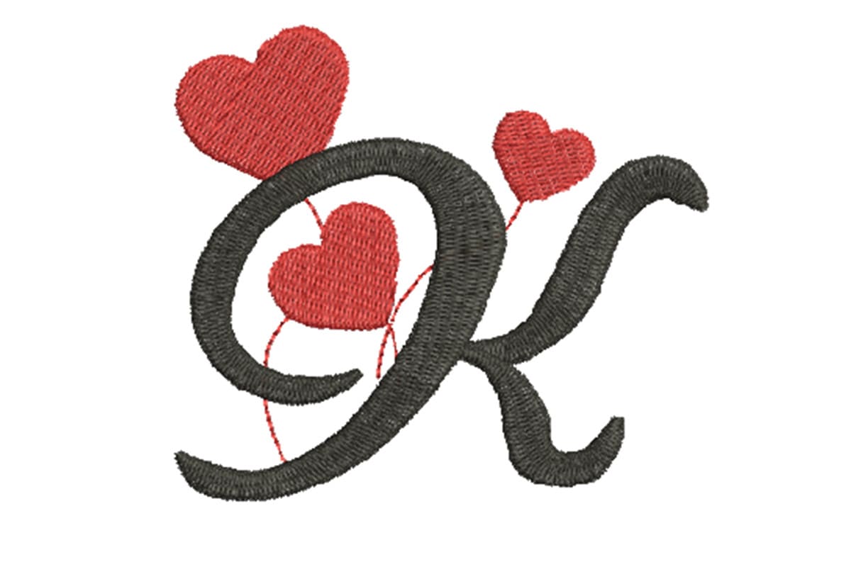 Heart Alphabet Letter K – Machine Embroidery Design