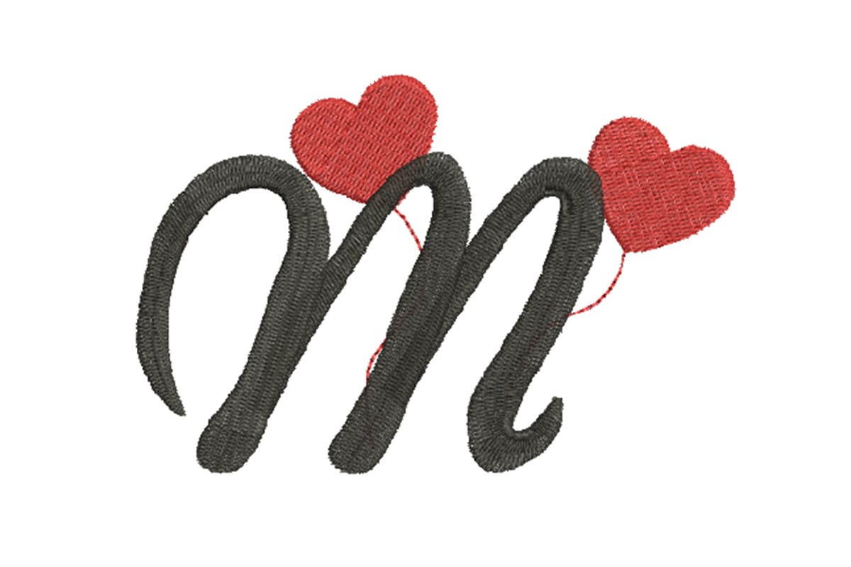 Heart Alphabet Letter M – Machine Embroidery Design