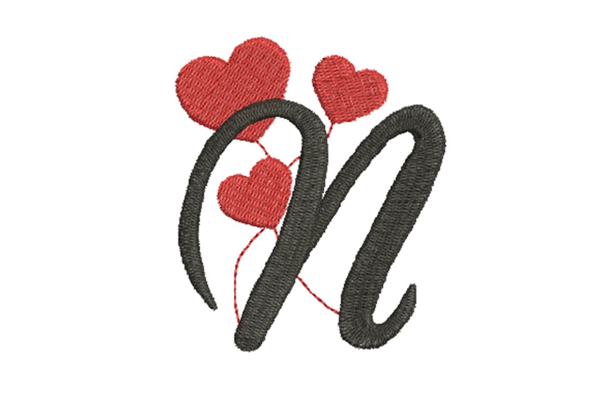 Heart Alphabet Letter N – Machine Embroidery Design