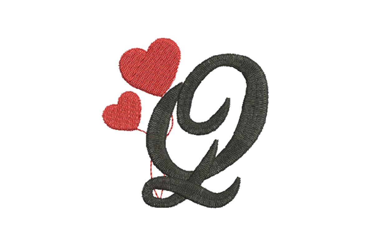Heart Alphabet Letter Q – Machine Embroidery Design