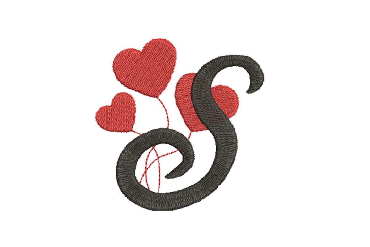 Heart Alphabet Letter S – Machine Embroidery Design