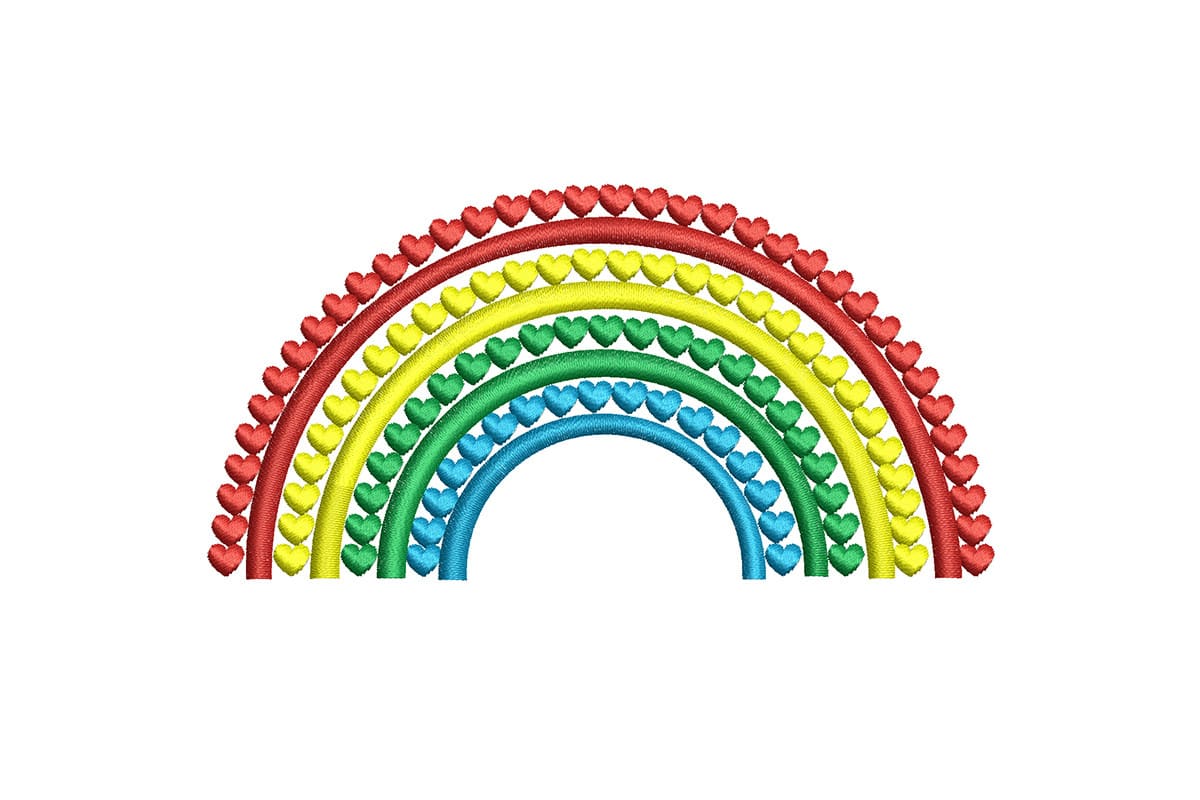 Rainbow with Heart Arcs – Machine Embroidery Design