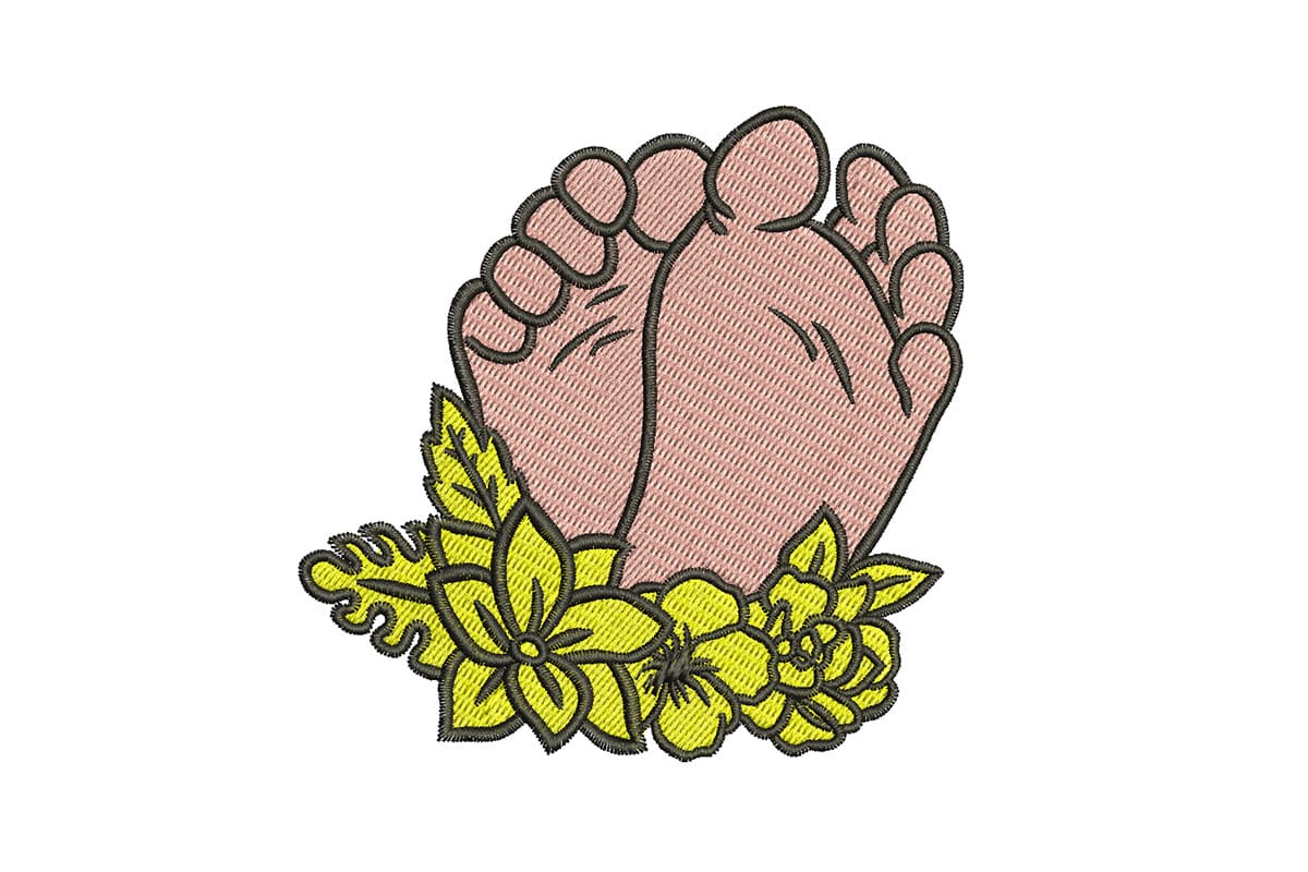 Baby Feet with Flowers – Machine Embroidery Design