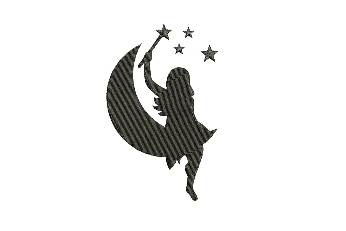 Moon Fairy Silhouette On A Crescent Moon – Machine Embroidery Design