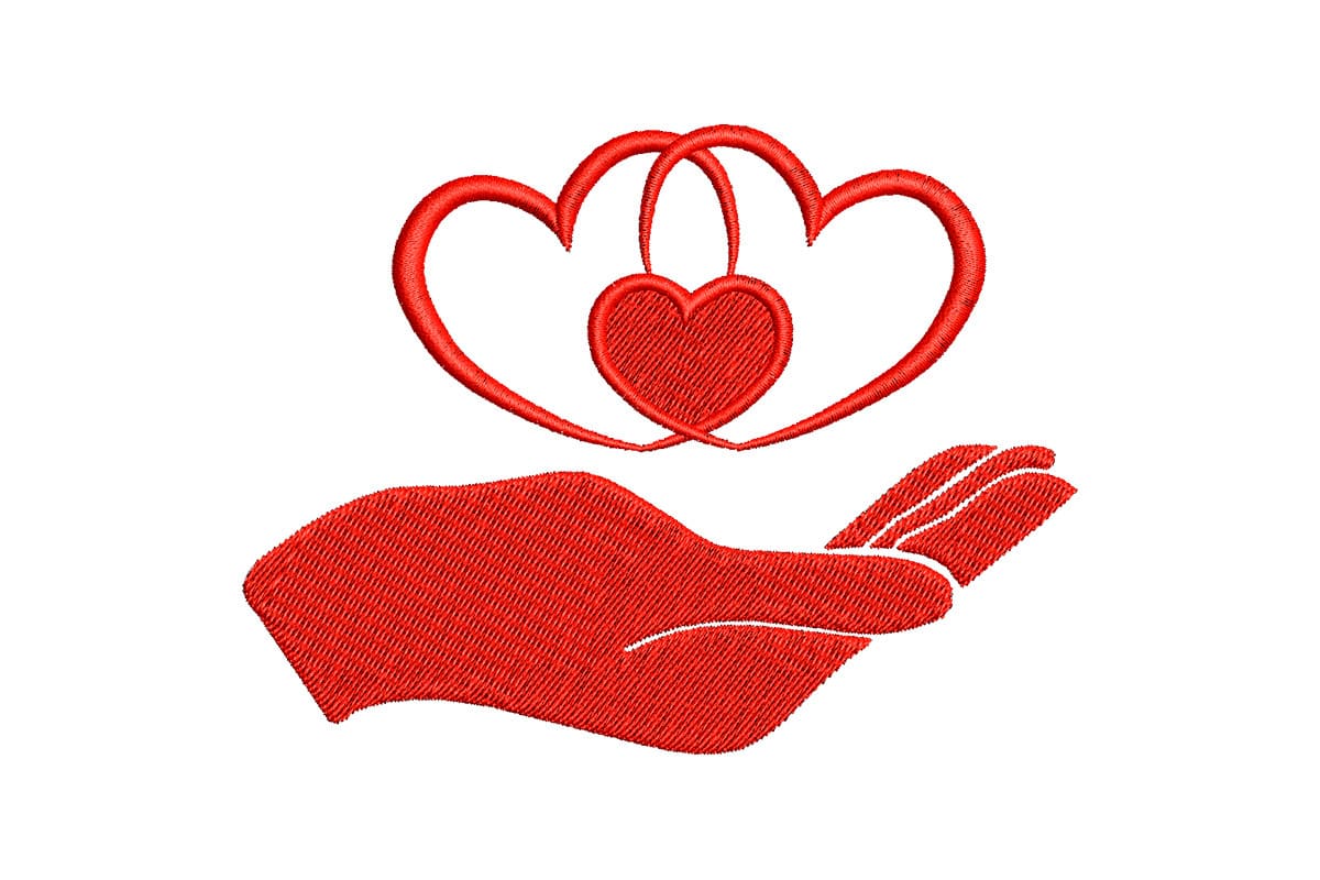 Caring Hand & Hearts – Machine Embroidery Design