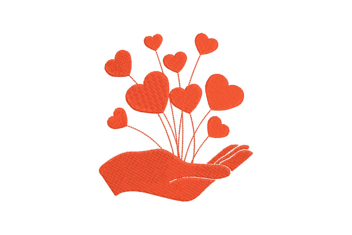 Caring Hand with Heart Bouquet – Machine Embroidery
