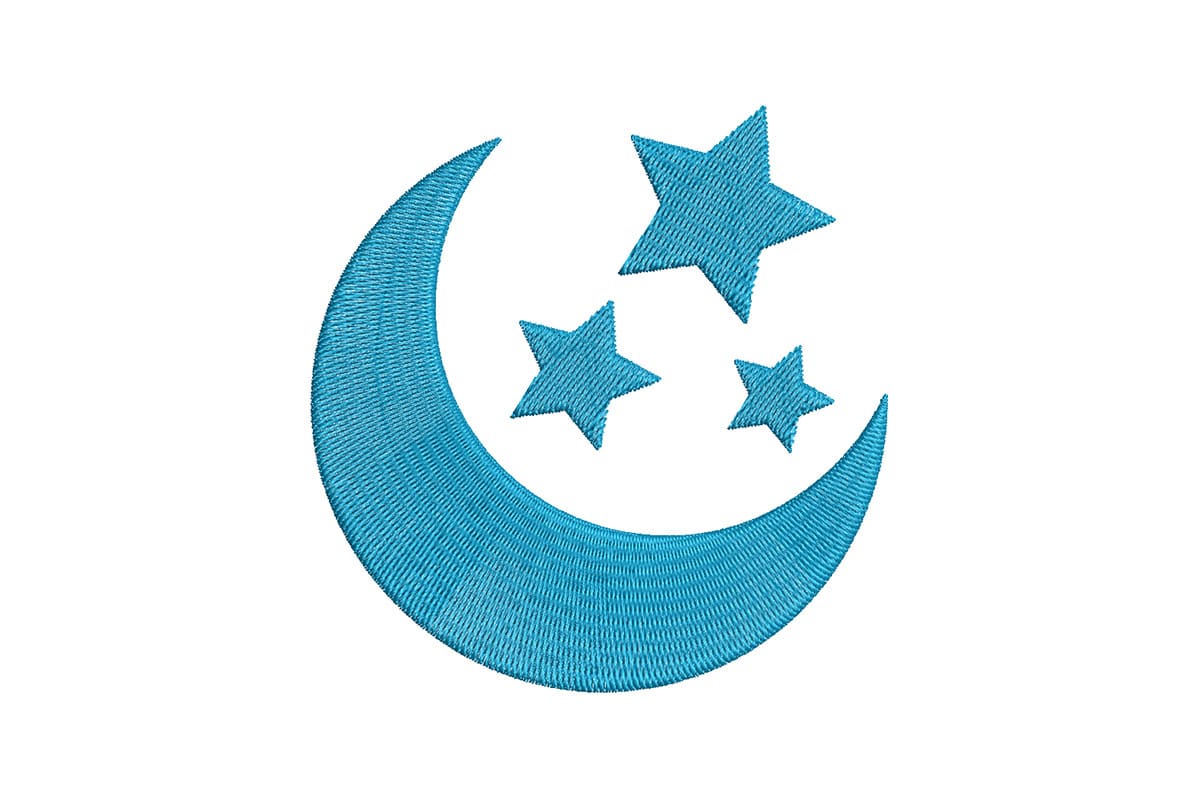 Crescent Moon & Stars Patch – Machine Embroidery Design